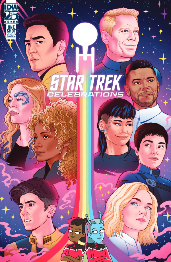 Star Trek Celebrations cover featuring Sulu, Seven, Raffi, Reno, Adira, Grey, Chapel, Culber and Stamets