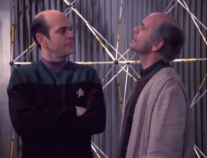 The Doctor and Lewis Zimmerman in the holodeck in "Life Line"